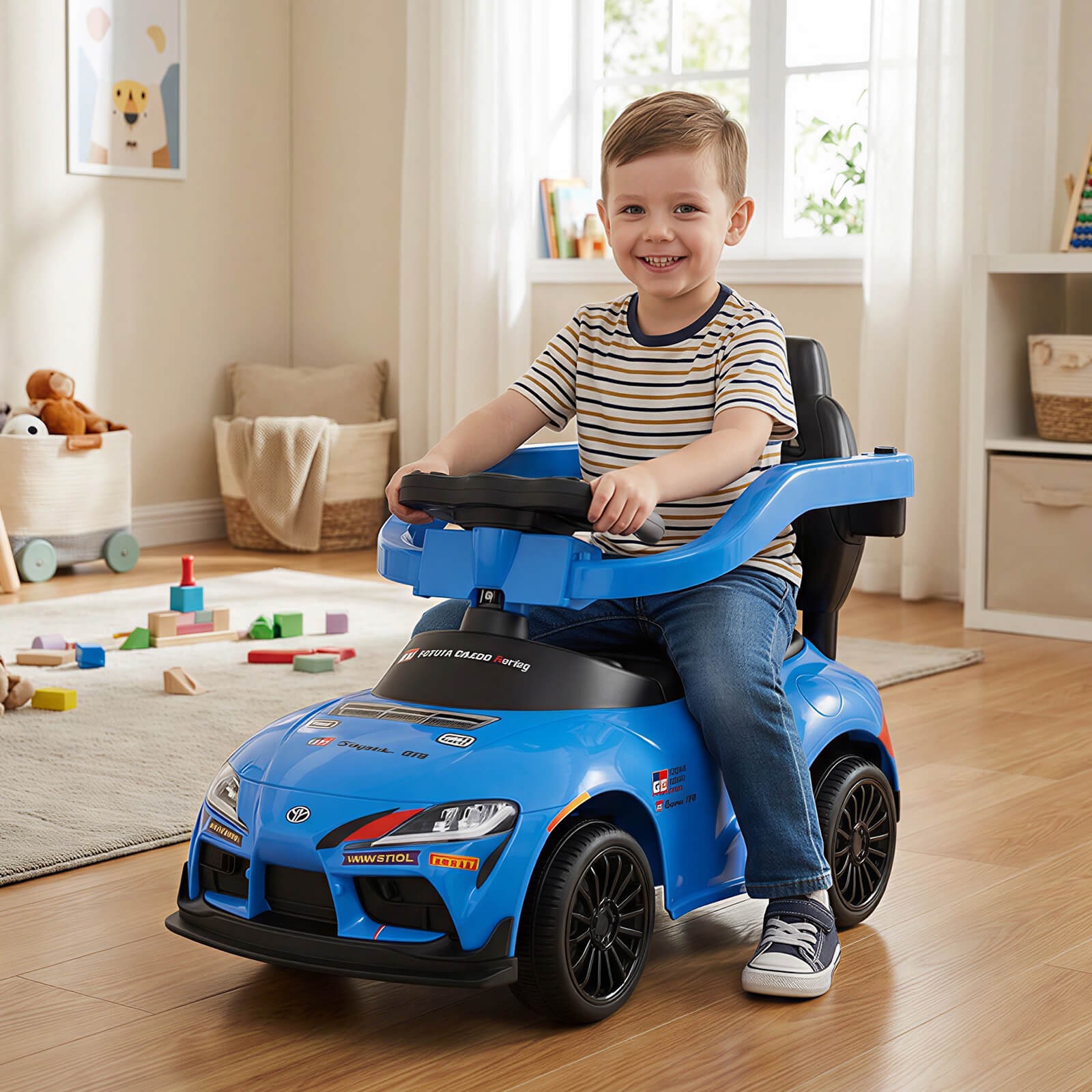 Toyota Licensed Ride on Push Car w/Parent-Control Handle Music Safety Guardrail