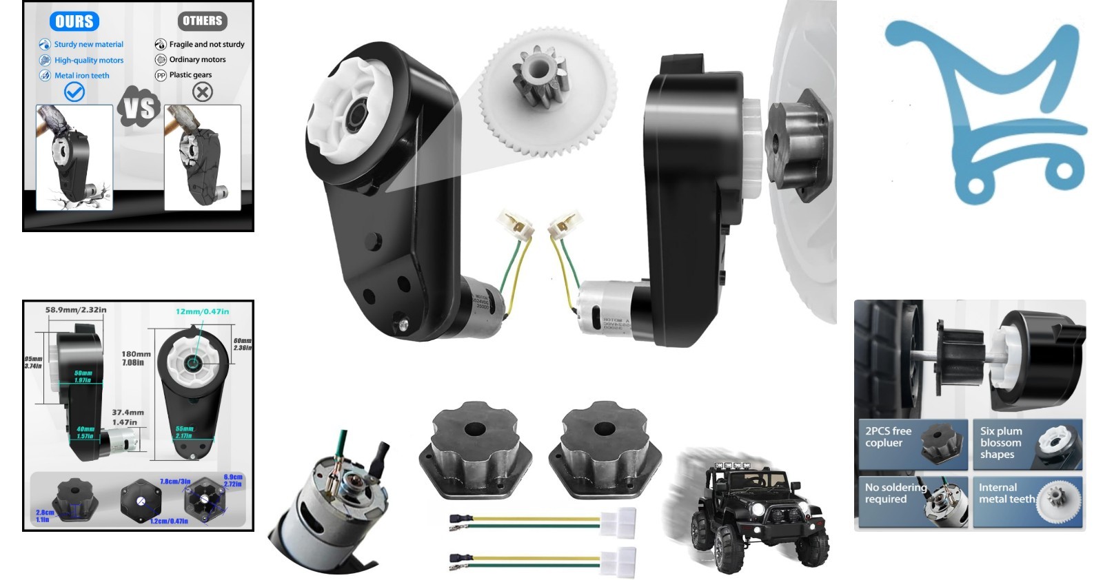 2PCS Steel Gear Motor Gearbox for Power Wheels Kids Ride on Toy 24V 35000RPM