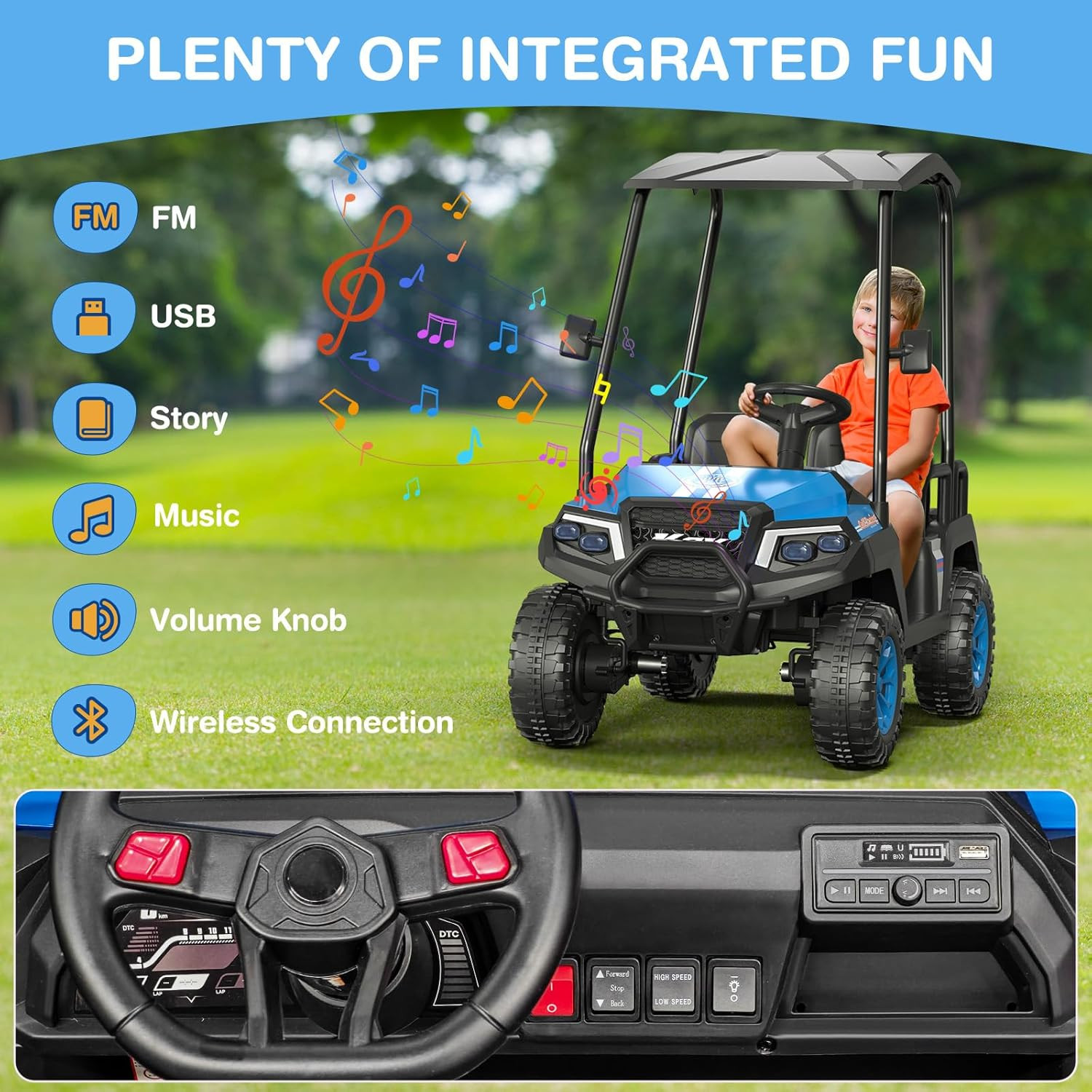 R9 24V Ride on Toys for Big Kids, 4-Seater Kids’ Car, Golf Cart Max. Capacity: 2