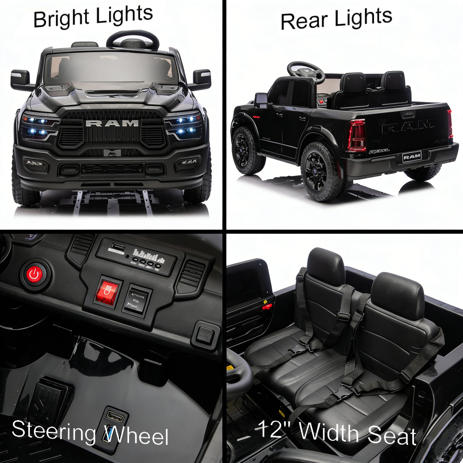 24V Dodge RAM 2500 Ride On Truck 2-Seater Official Remote Bluetooth MP3 USB Kids