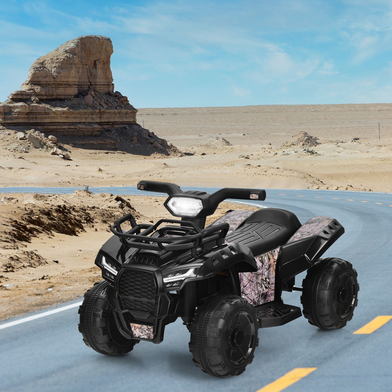 6V 4 Wheels ATV Quad Ride On Car Kids Ride-On Toy w/ Music Horn LED Light Black
