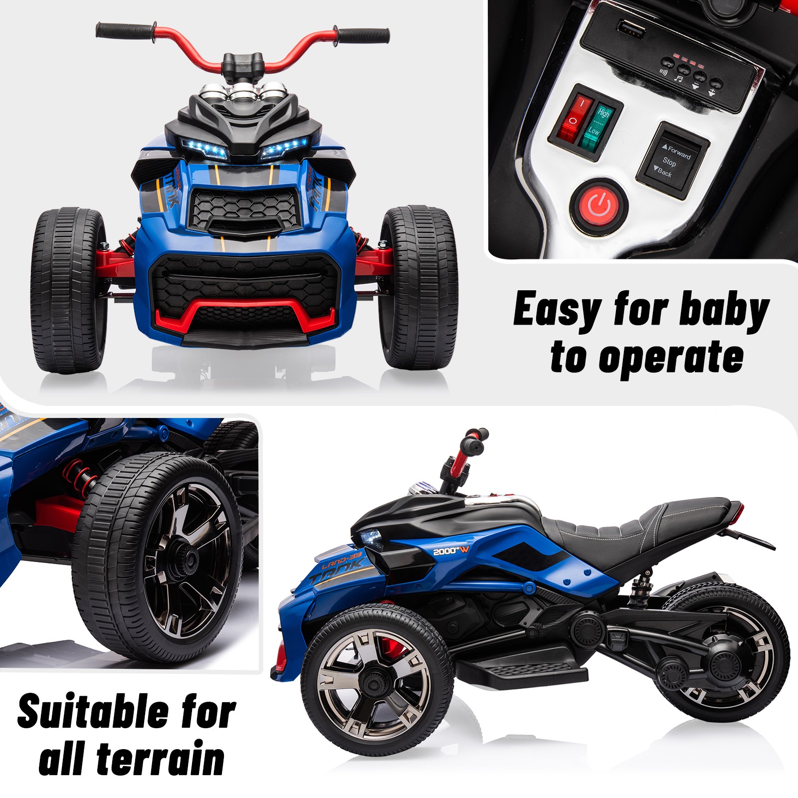 Kids Electric ATV 12V 7Ah Battery 55W Dual-Motor 7mph EVA Tires Outdoor Toy,Blue