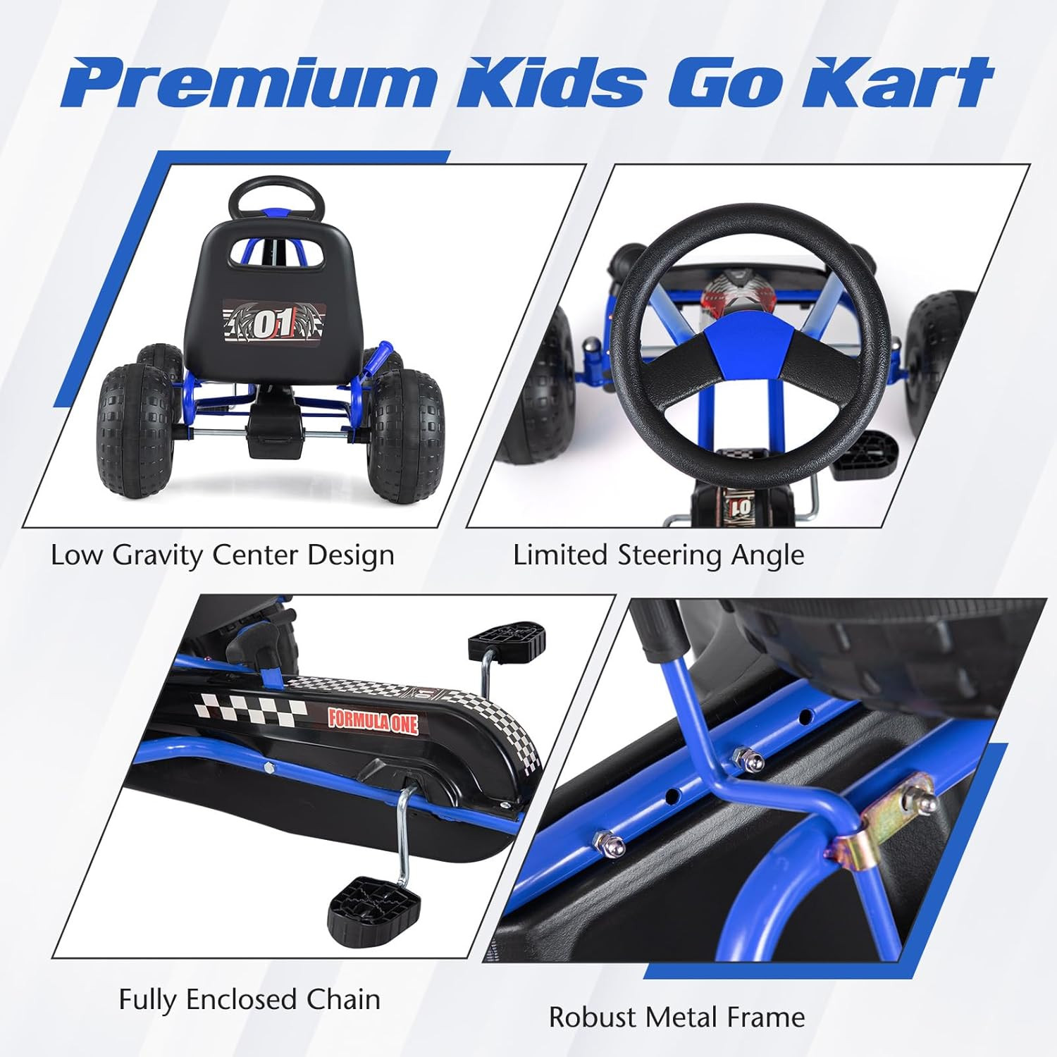 Pedal Go Kart, 4 Wheeler Toddler Racing Ride on Pedal Car Toy, Forward/Backward,