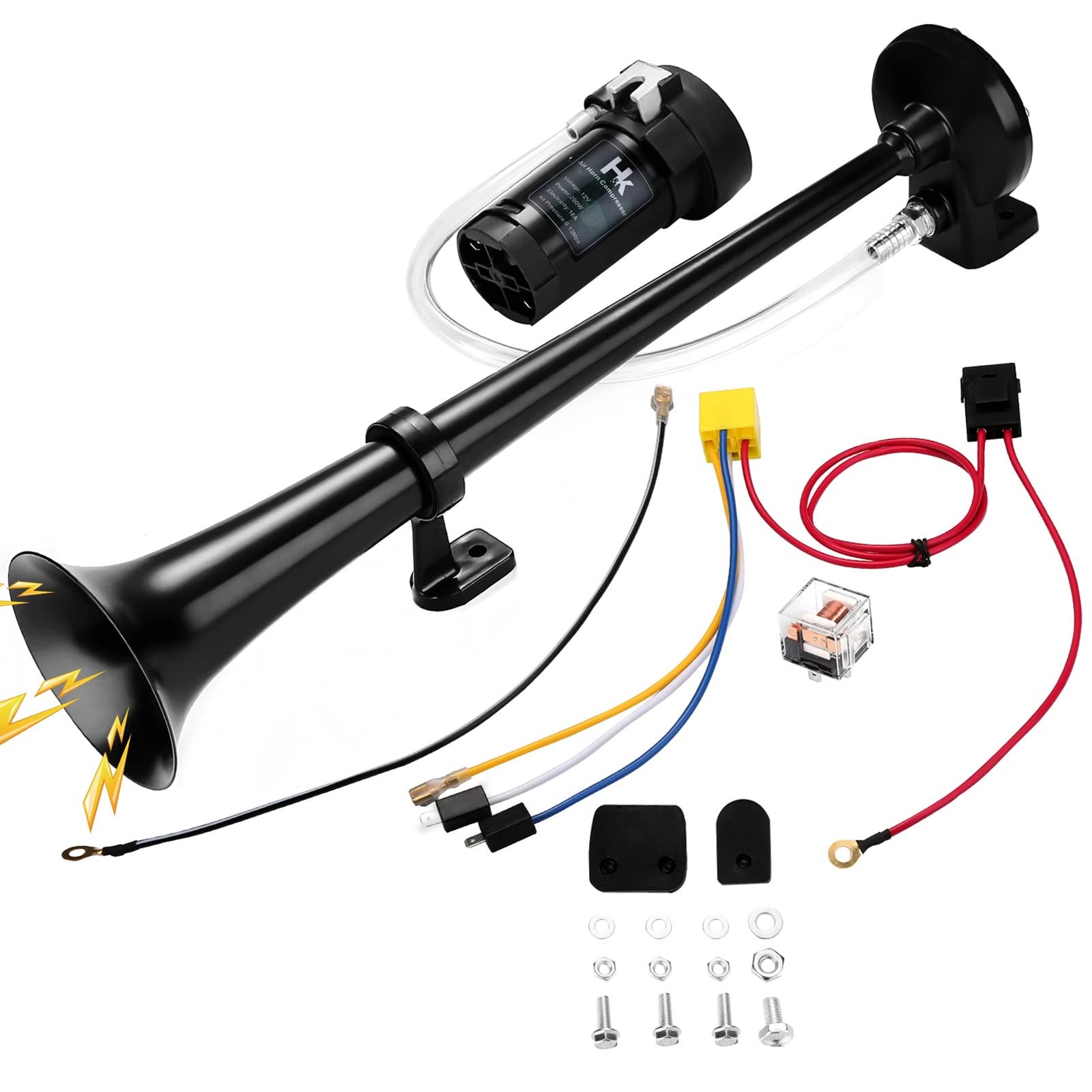 HK 12V 150db Air Train Horn Kit with Compressor Single Trumpet Air Horn Powerful