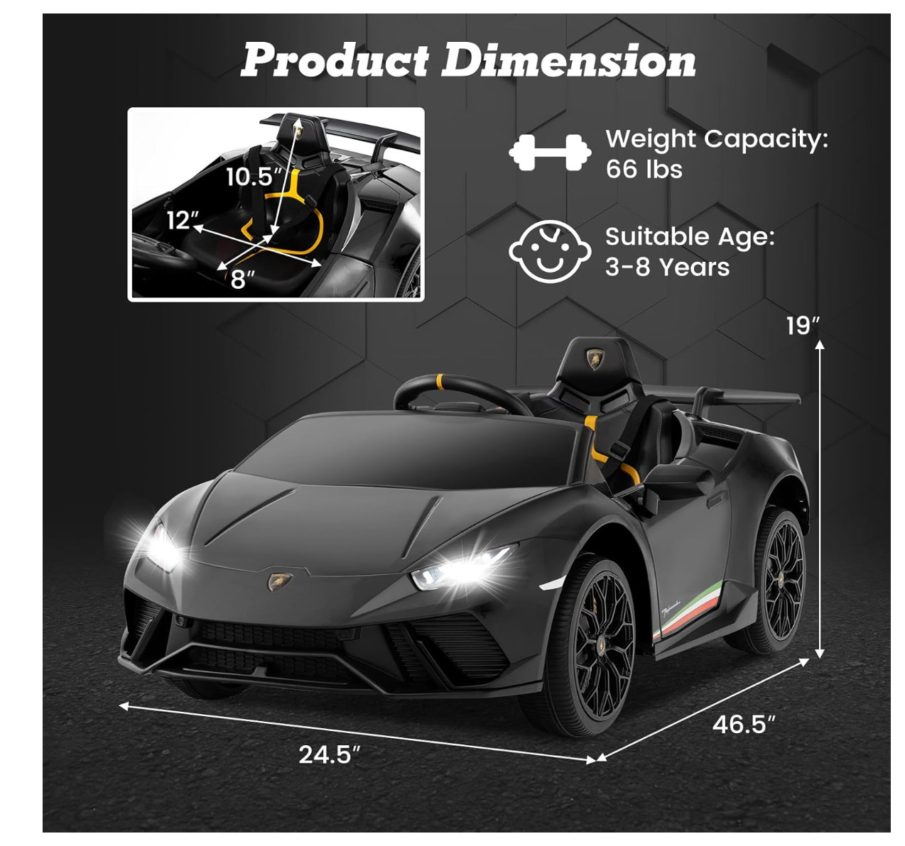 Lamborghini Huracan Ride on Car by INFANS, 12V Kids Electric Vehicle Ba