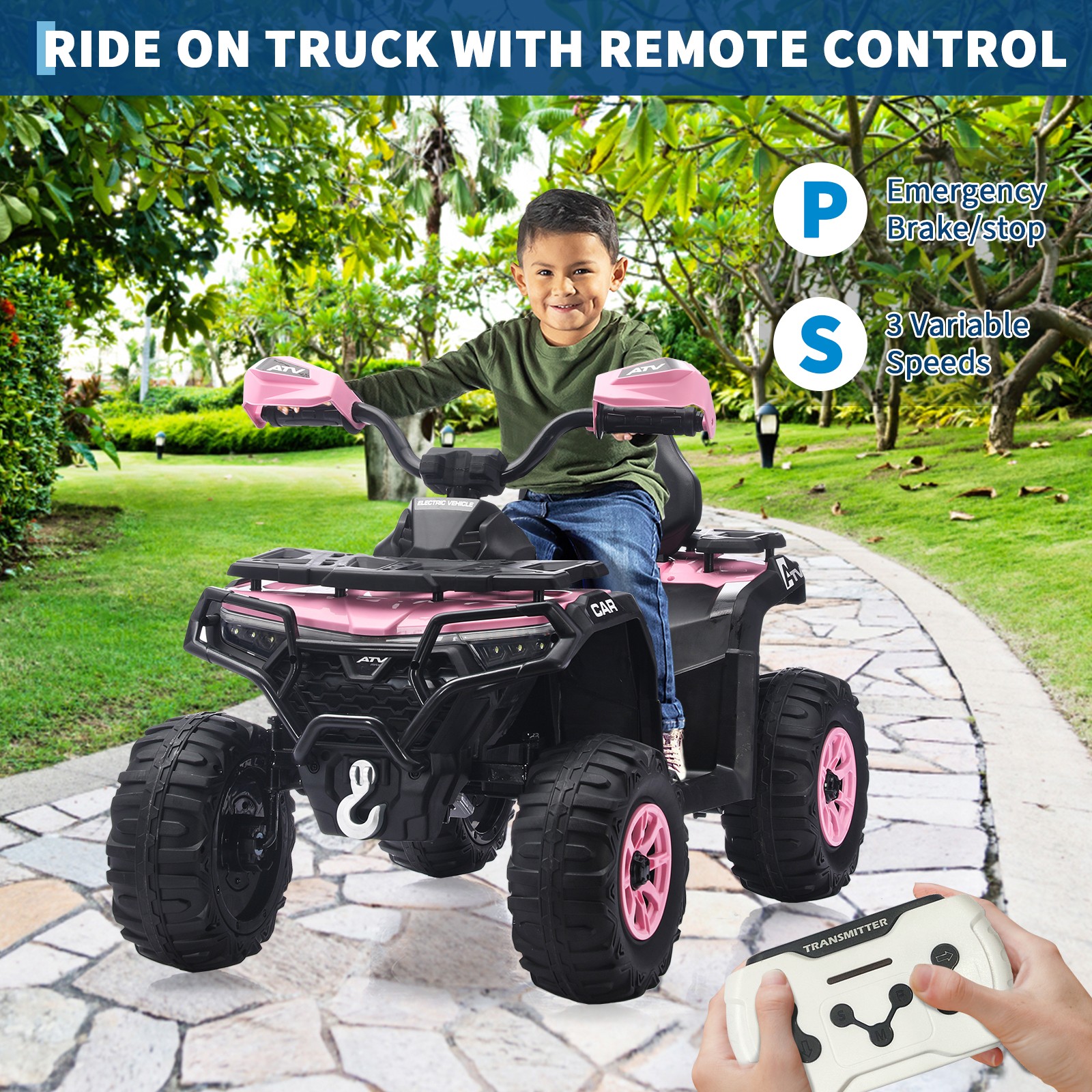 12V Kids Ride On Car w/ RC,Electric Off-Road ATV Car Toys with LED Lights,Music