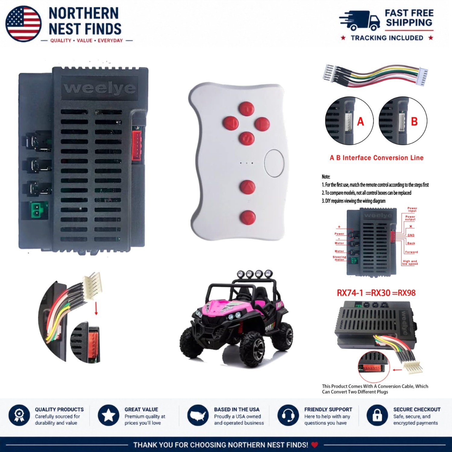 24V Power Wheel Bluetooth Receiver and Controller Kit for Kids Ride On Cars