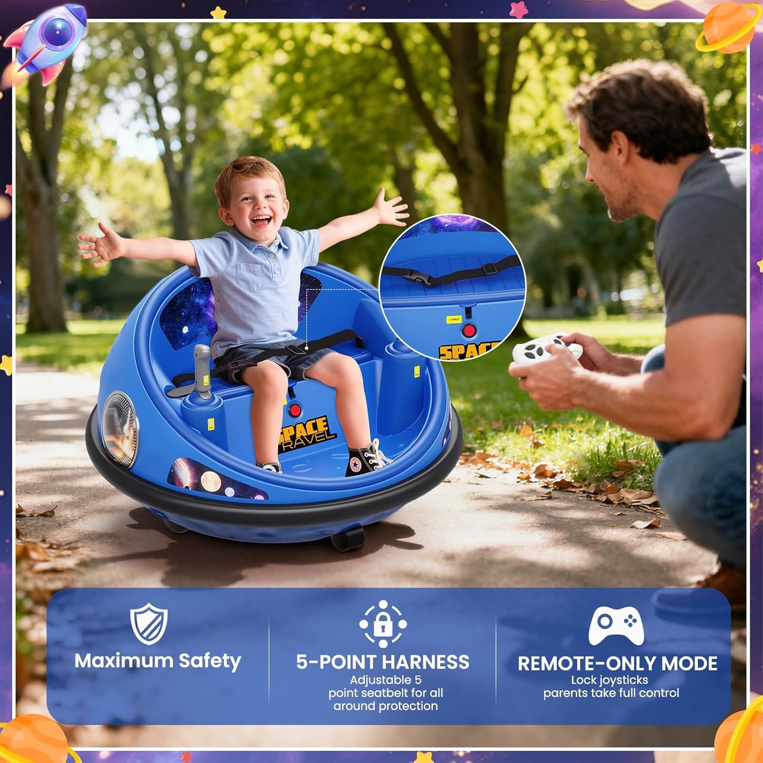 12V Electric Toddler Ride On Bumper Car Toy 360 Spin Remote Control LED Lights