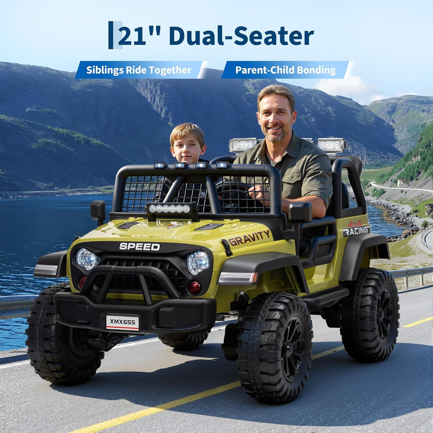24V 2-Seater Kids Electric Truck with Parent Remote Control, 100Min Ride-On Car,