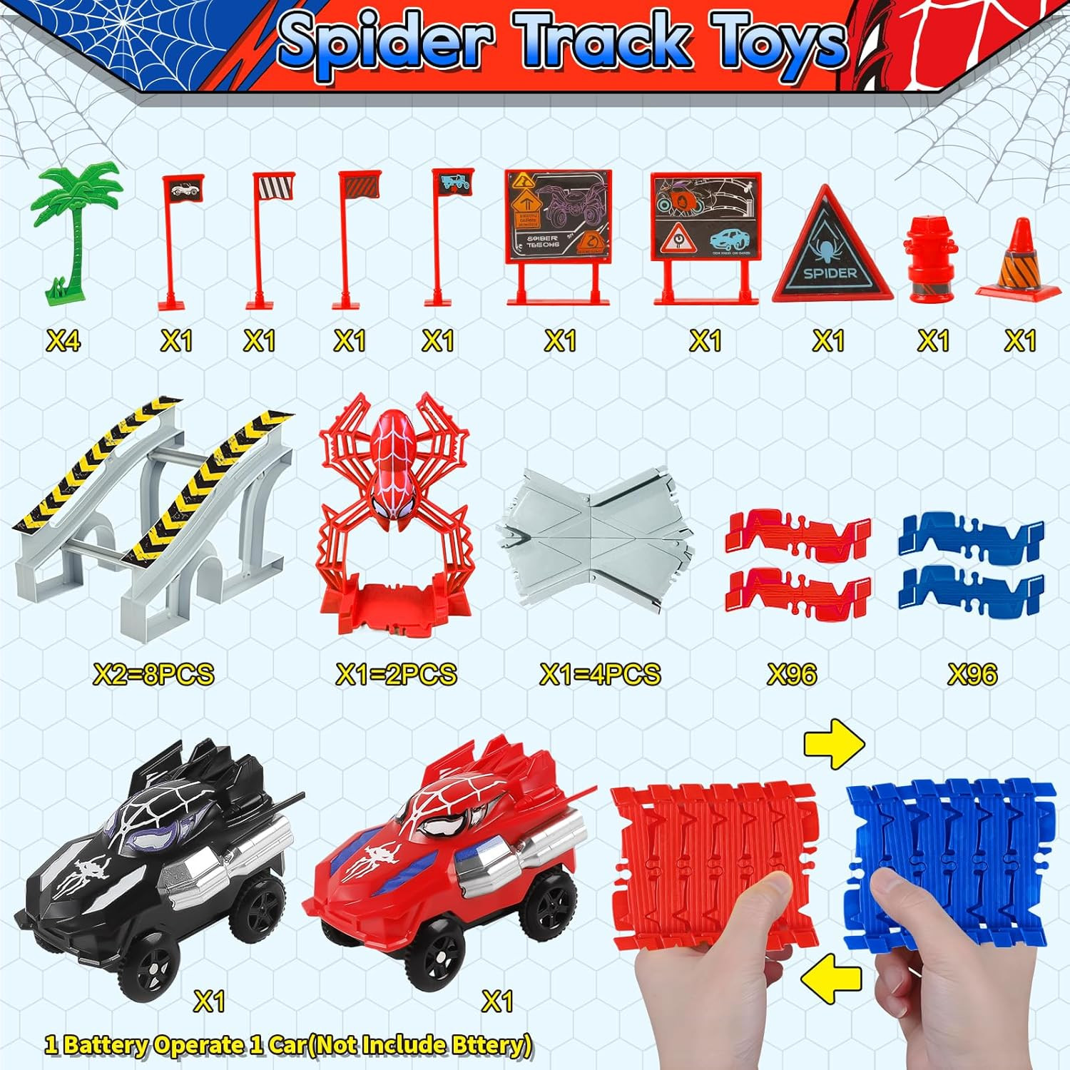 Spider Toys for Boys 4-6, 212 PCS Race Car Track for Kids Ages 4-8, Monster Truc
