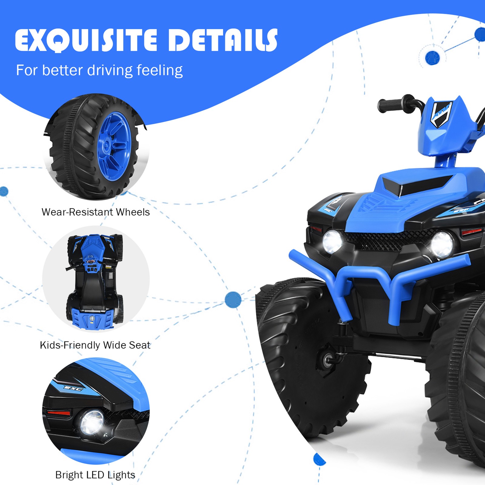 12V Electric Kids Ride On Car ATV 4-Wheeler Quad w/ Music LED Light Navy