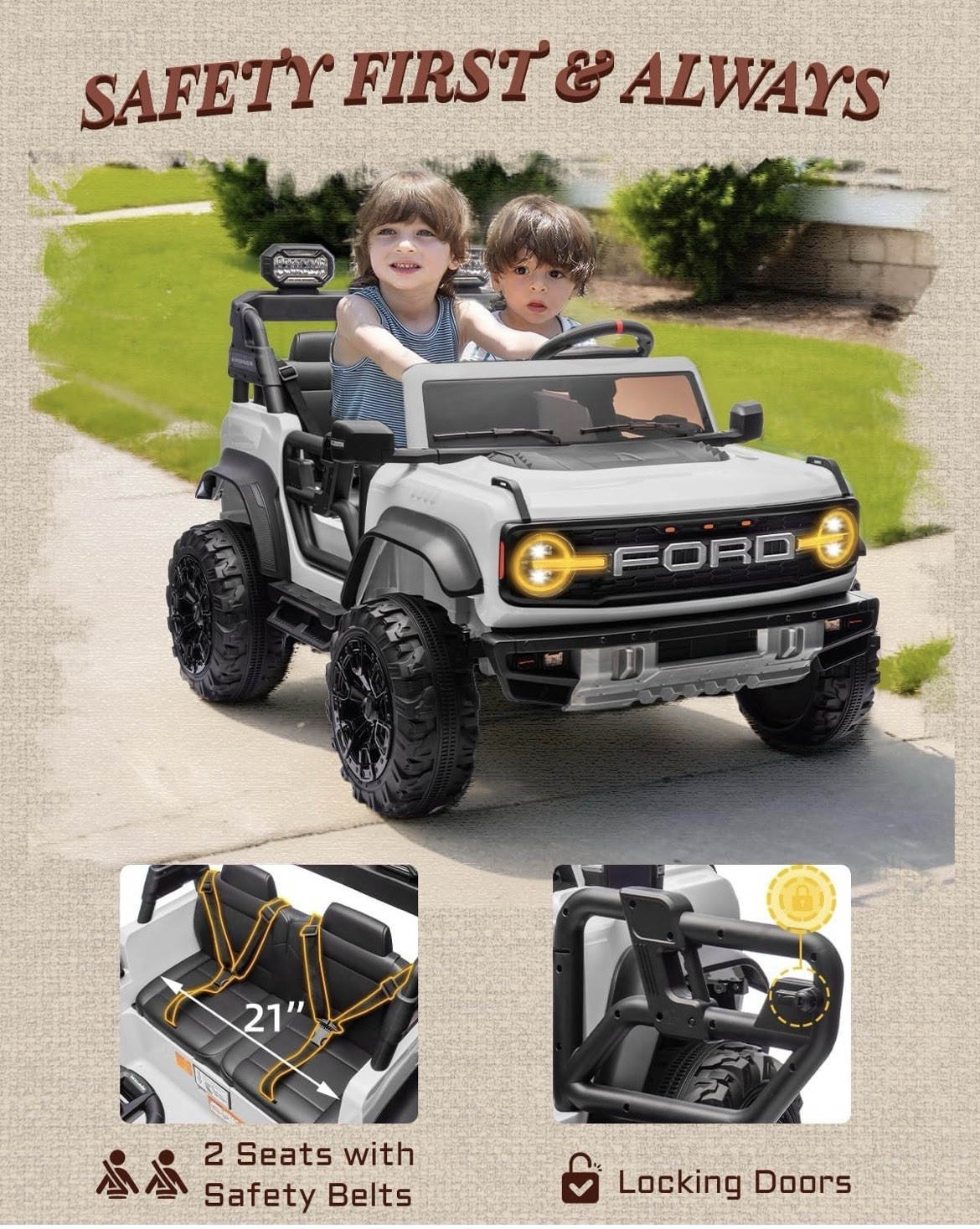 First Ride On Licensed Ford Bronco Raptor 24v 2 Seater Kids Ride On Toys Car Ba