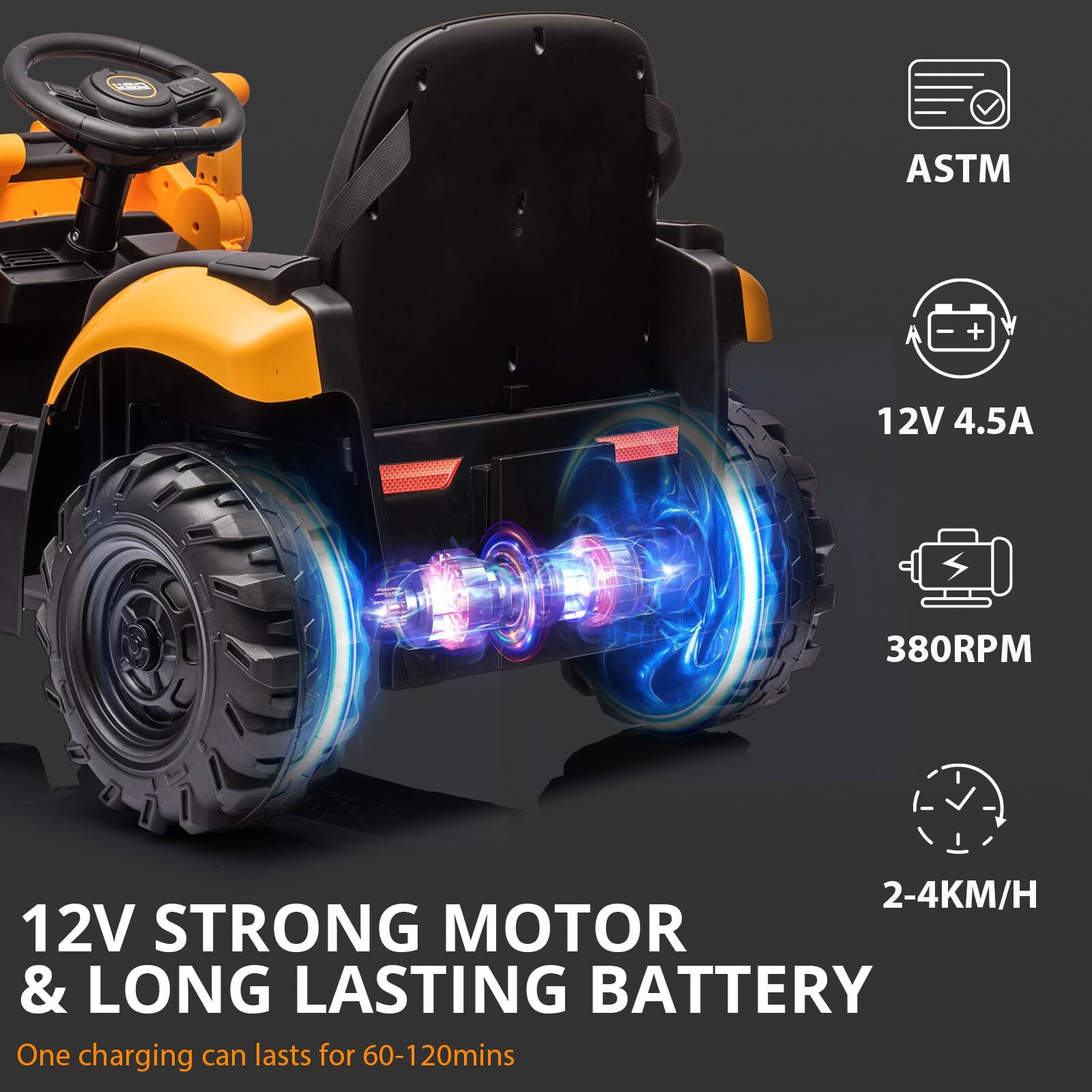12V Kids Ride on Excavator & Bulldozer Remote Control Front Loader Digger Horn