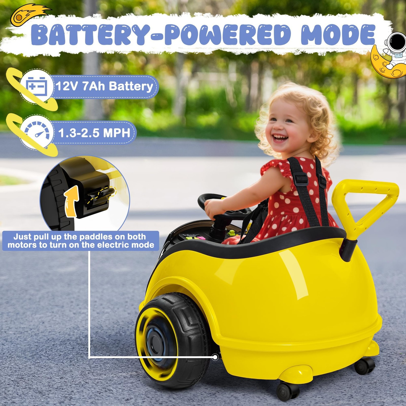 ANPABO 3-in-1 Electric Push Ride On Car, 12V Kids Ride On Toy w/Remote Contro…
