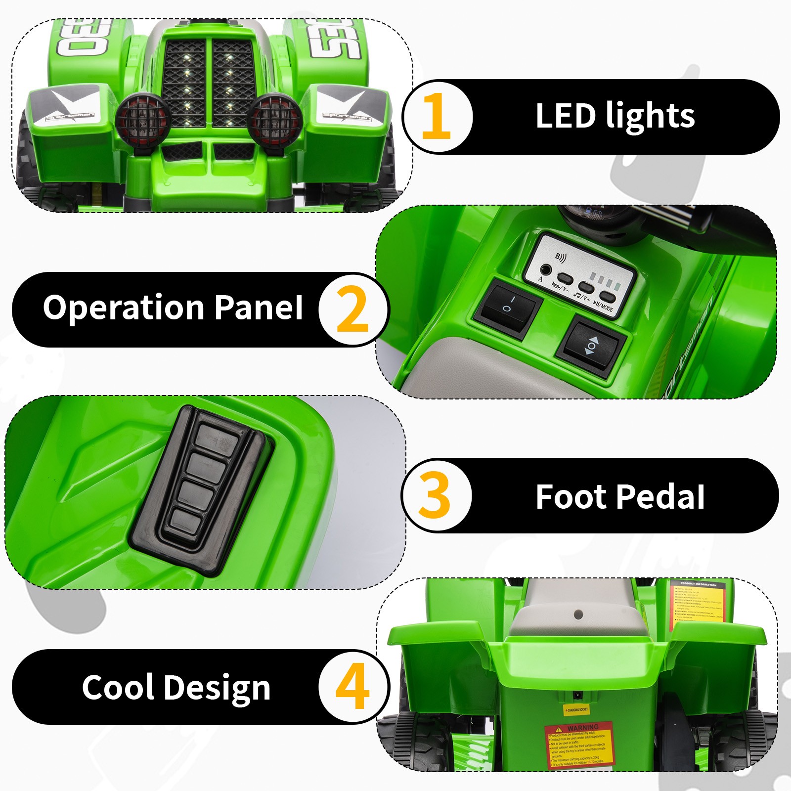 Ride On Car Toys for Kids Electric ATV Off-Road Quad with 6V Battery Powered