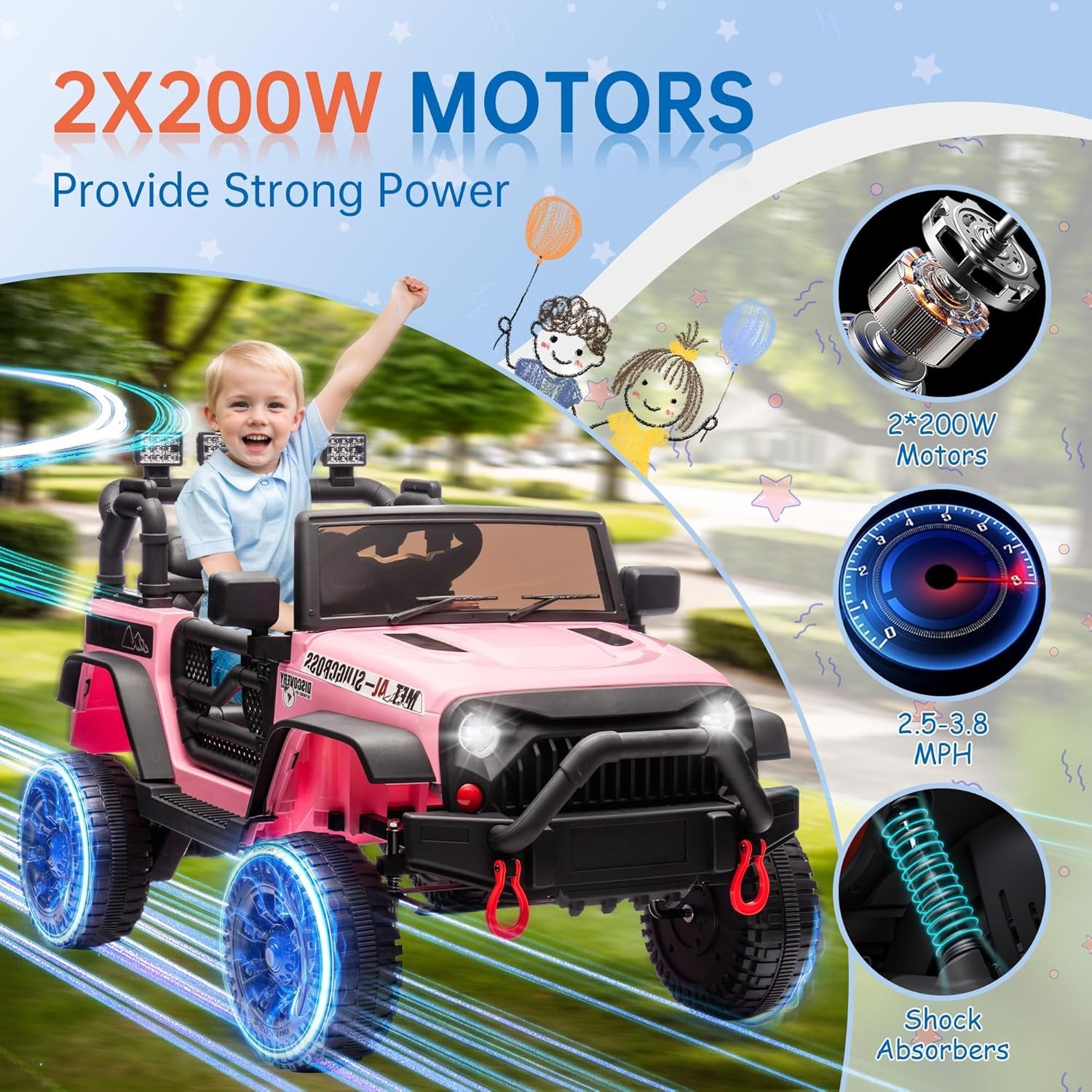 24V Kids Ride on Jeep Car 400W Electric Truck with Remote 4-Wheel Suspension MP3