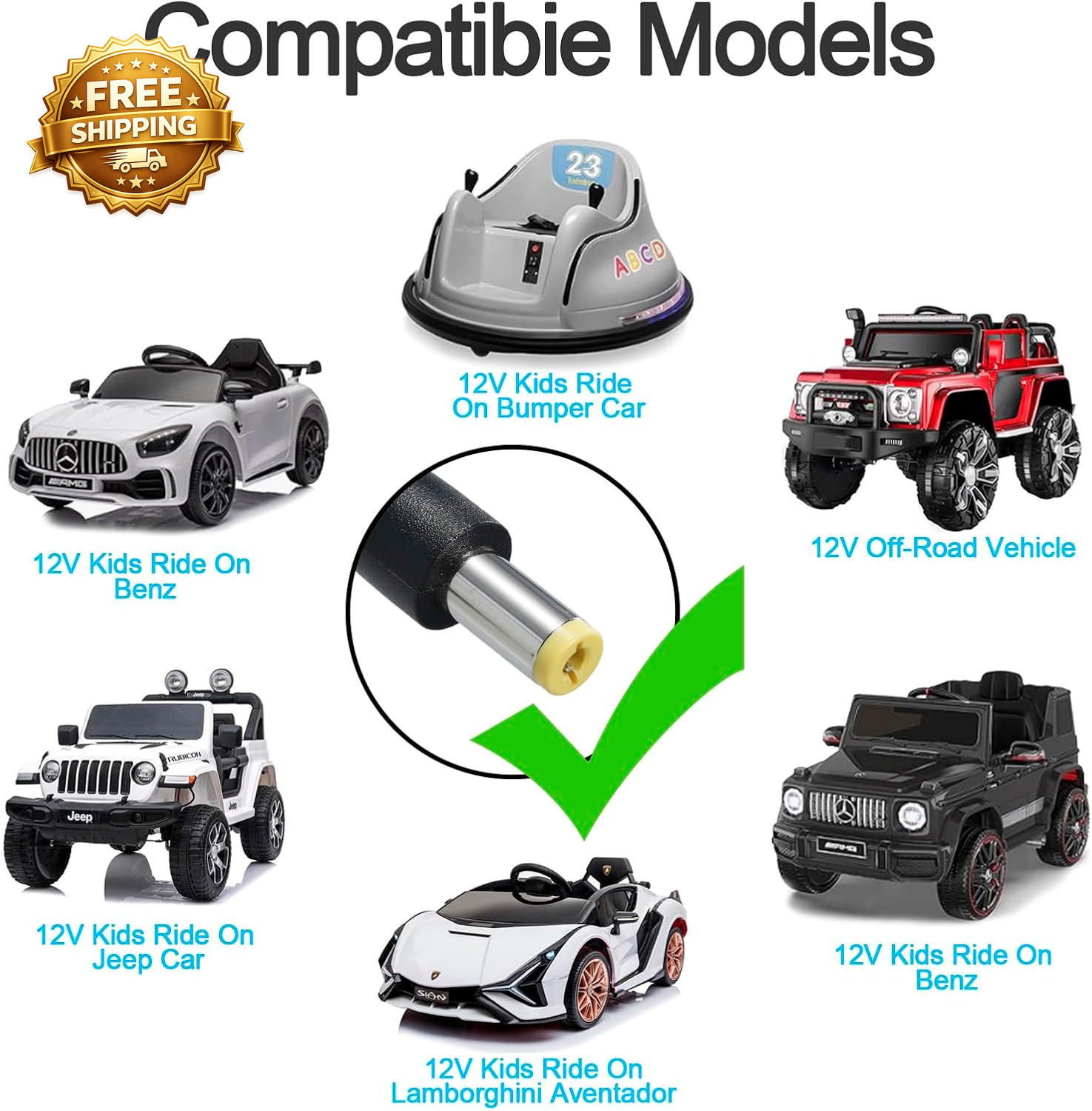 12V Kids Charger for Ride on Car 12V Various Electric Ride-On Toys Car Battery