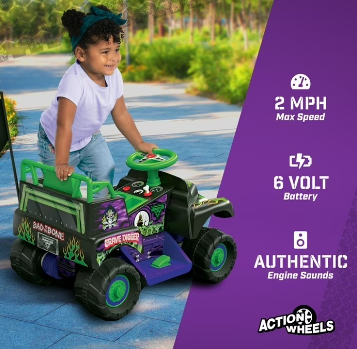 6V Grave Digger Ride on Car Monster Truck Monster Jam Graphics for Boys & Girls
