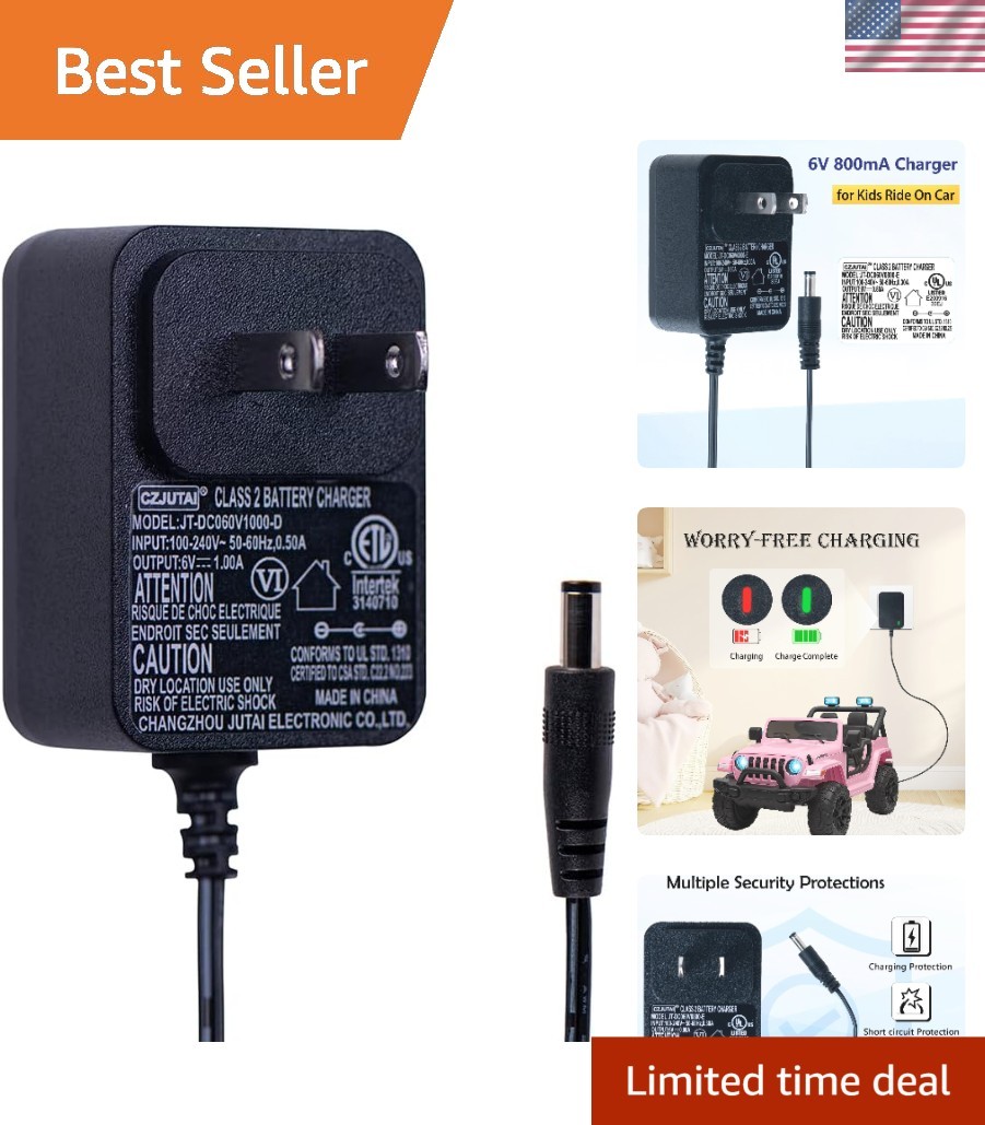 Wall-Mounted 6V Charger for Electric Ride-On Toys – Multiple Brand Compatibility