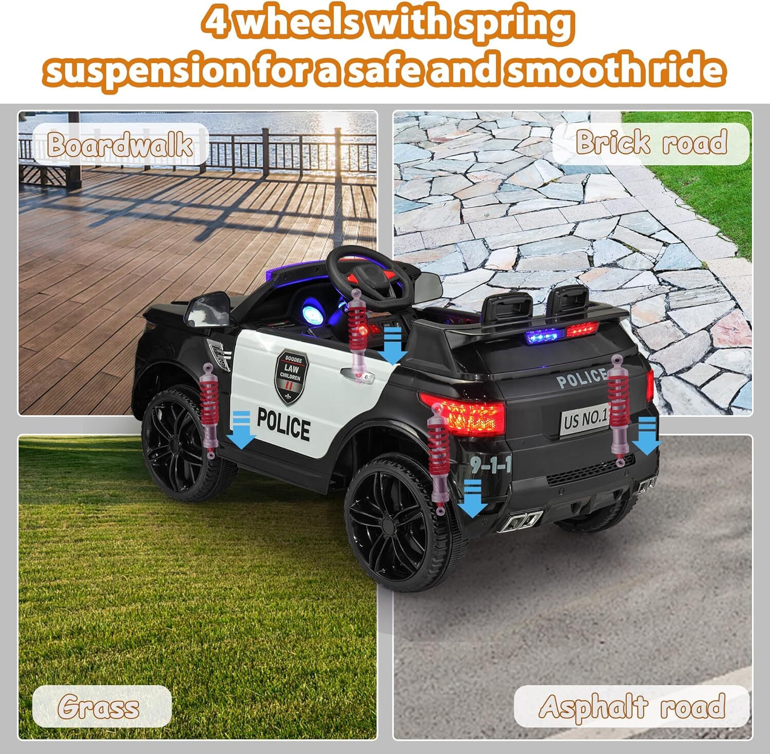 TOBBI 12V Electric Kids Ride on Police Car with Remote Control,Siren, Music