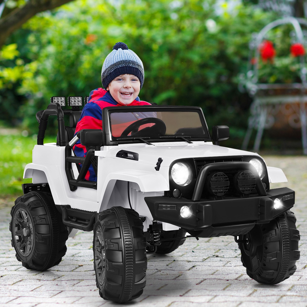 12V Kids Ride On Truck Car w/ Remote Control MP3 Music LED Lights White