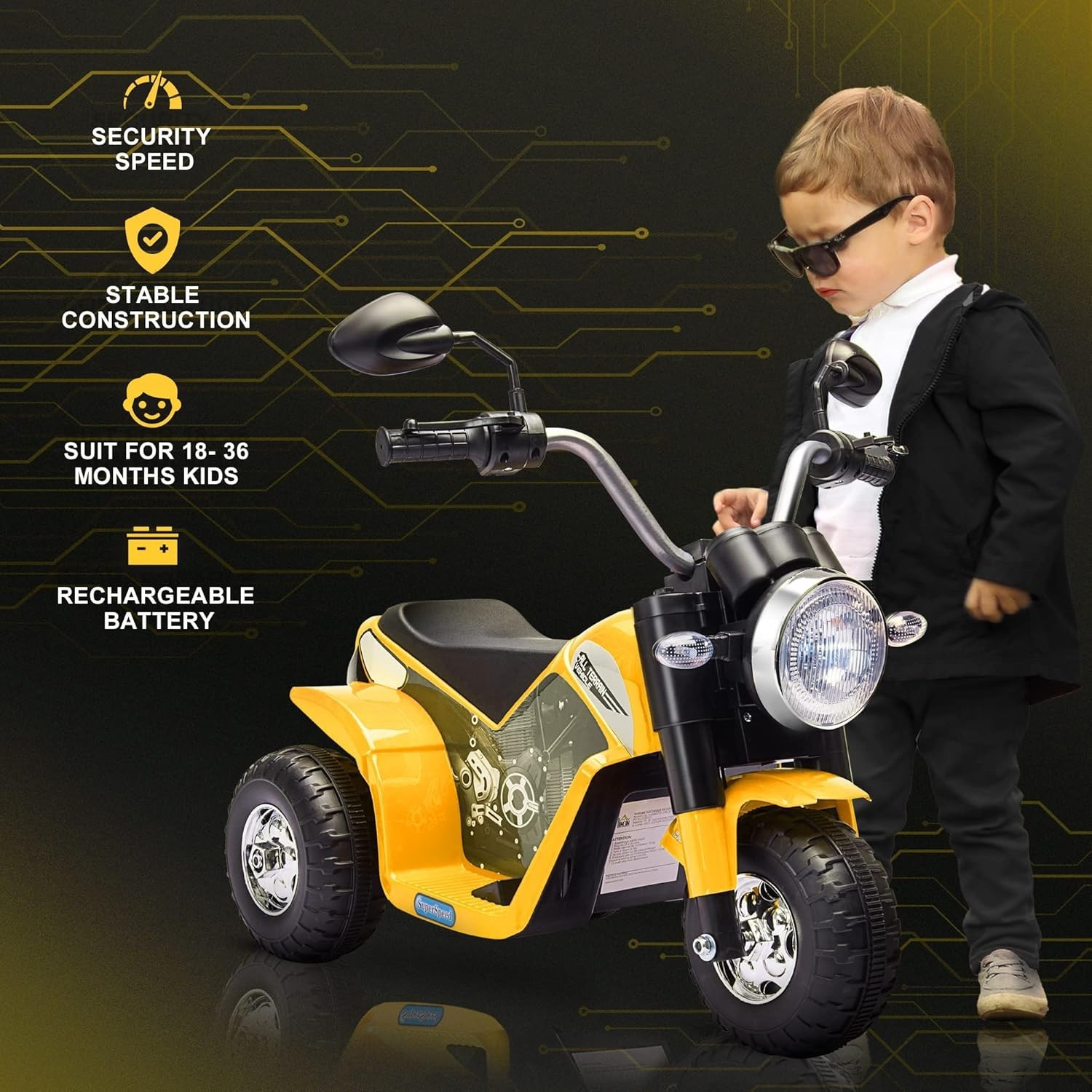 Kids Electric Motorcycle with Horn and Lights – 3-Wheel Ride-On for 18-36