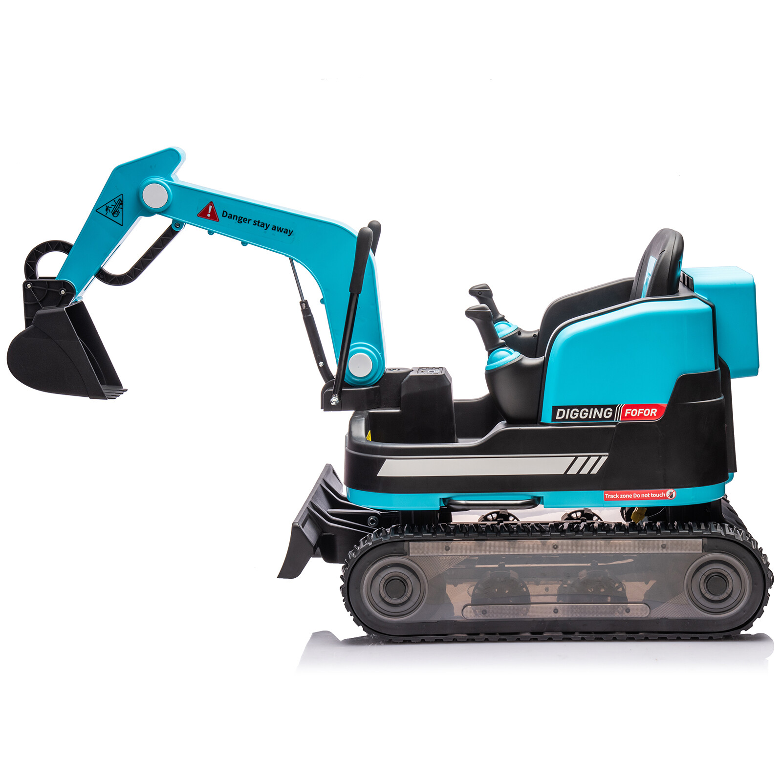 JOYLDIAS 12V12AH 360° Kids Blue Ride On Excavator Bulldozer Tracked Wheel,Remote