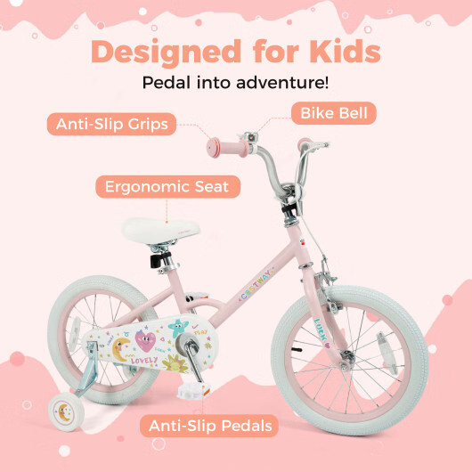 16 Inch Kids Bike Adjustable for 3-8 Years Old Children Pink – Stars & Moon – Co