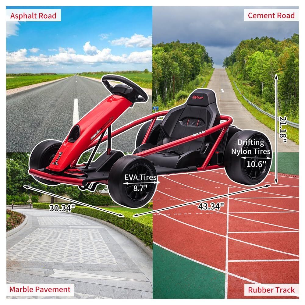 24V Electric Riding Go Kart for Kids 8MPH High Speed Drifting Car Ride Toy Gift