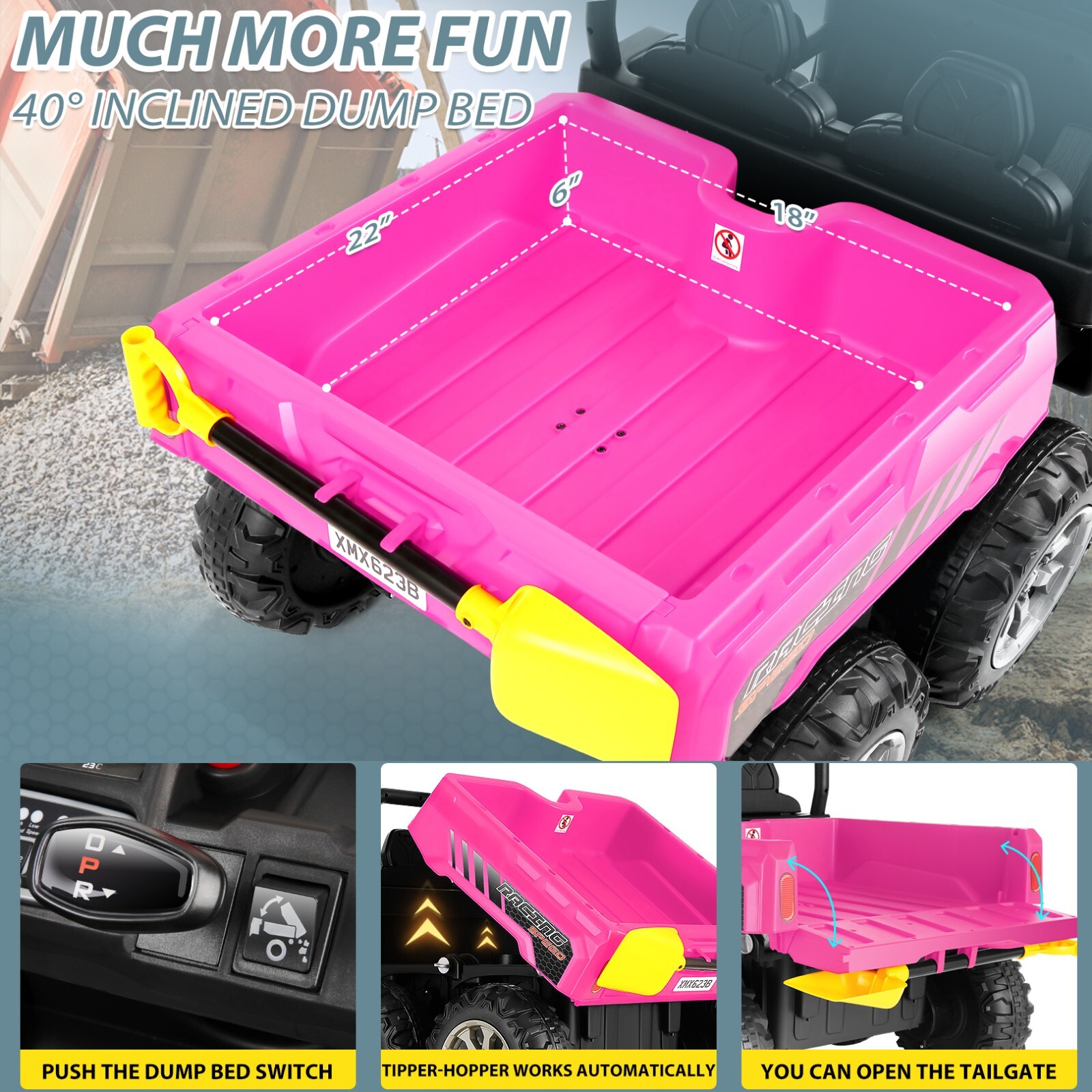 Electric 24V Battery Powered 4WD Kid Ride On Car Toys 2-Seat Dump Truck 6-Wheels