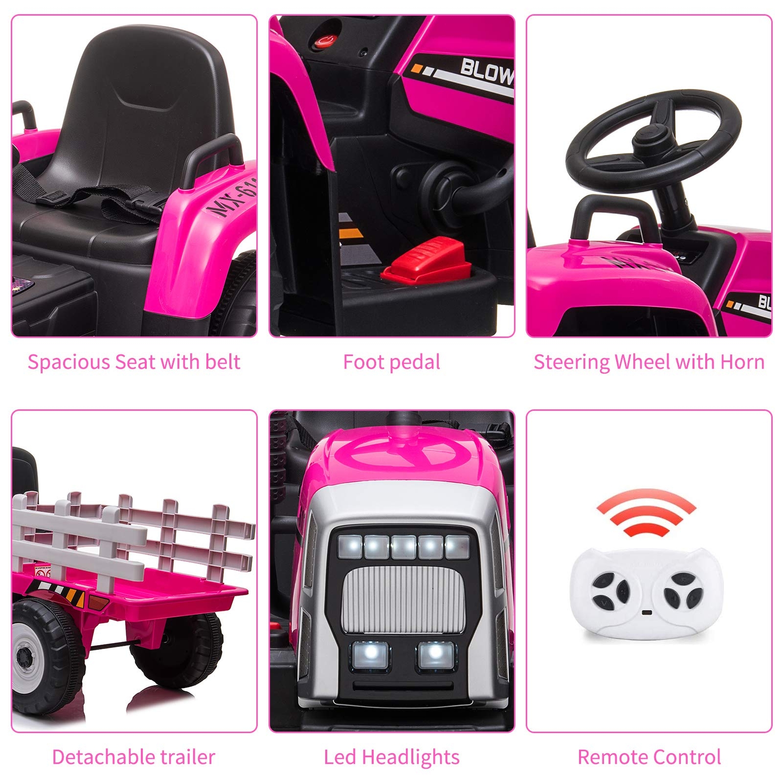 12V Kids Battery Powered Electric Tractor w Trailer Toddler Ride On Car w Remote