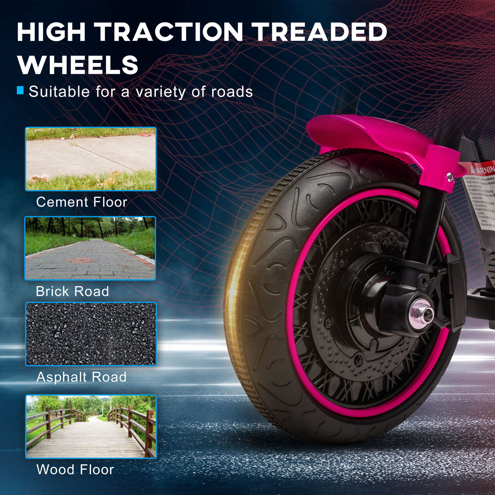6V Kids Motorcycle w/ Training Wheels, Single-Button Start, Pink