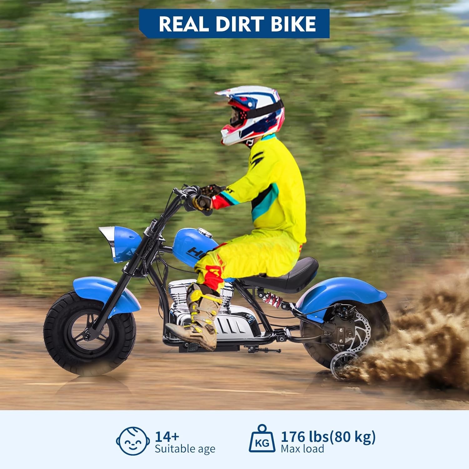 High-Speed Kids Electric Dirt Bike 16mph 350W Motor Leather Seat Training Wheels