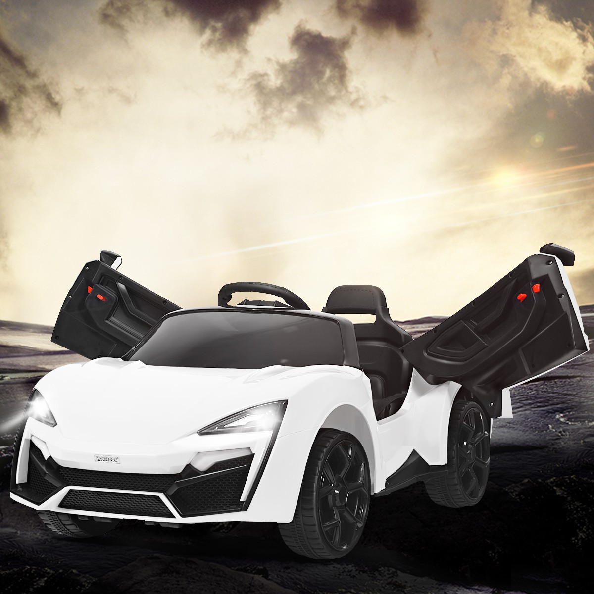 12V Kids Ride On Car 2.4G RC Electric Vehicle w/ Lights MP3 Openable Doors White
