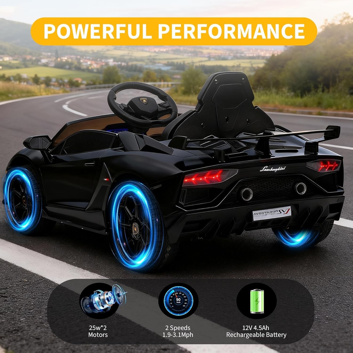 12V Lamborghini Licensed Electric Ride On Car for Kids w/ Remote,Music,LED Light
