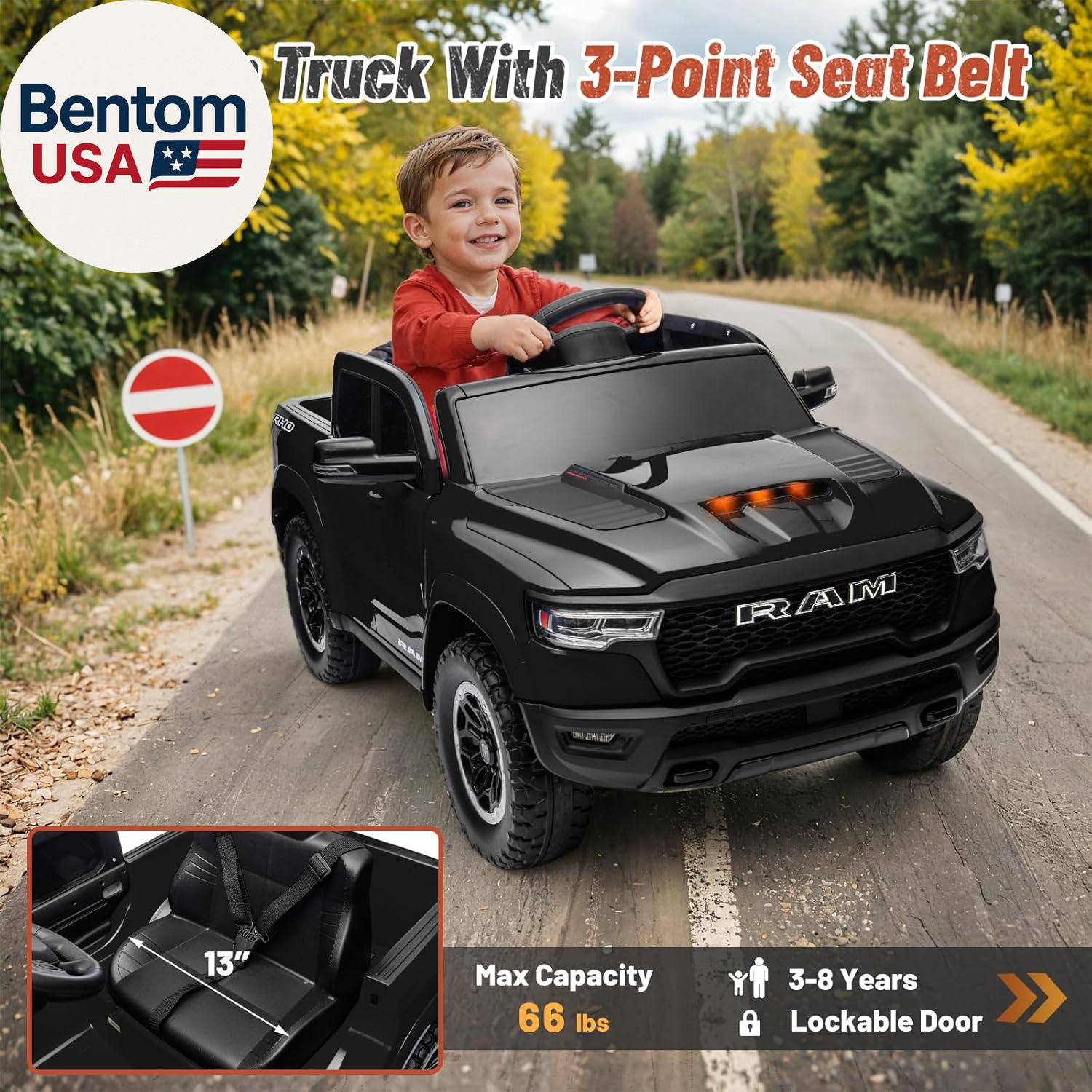 Licensed Ram 1500 Ride on Toys for Kids 4-8, Ride-On Electric Car for Kids with