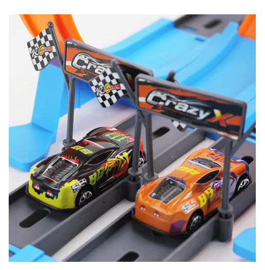 Stunt Double Wheel Racing Car Toy with DIY Track Kit for Kids