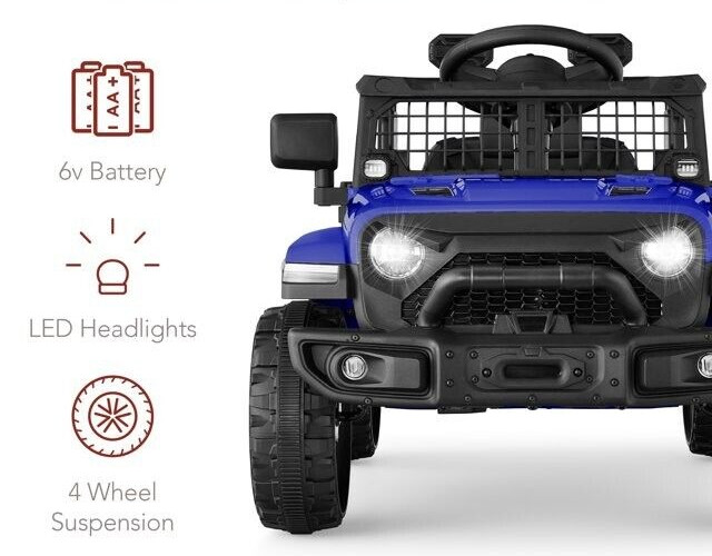 6V Kids Ride On Truck Car LED Parent Remote Control Jeep Blue Ages 3 to 5 Gift