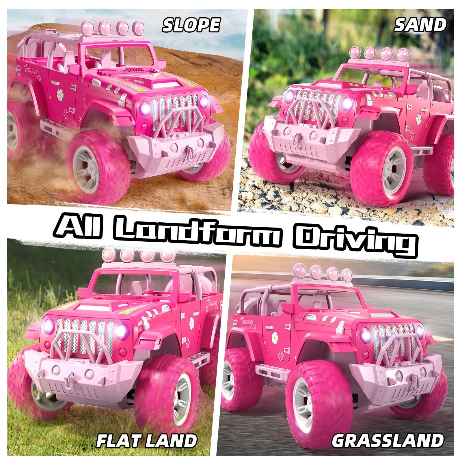 Pink Remote Control Car for Girls 4-7, 2.4GHz Off-Road RC Jeep with Spray, Cl…