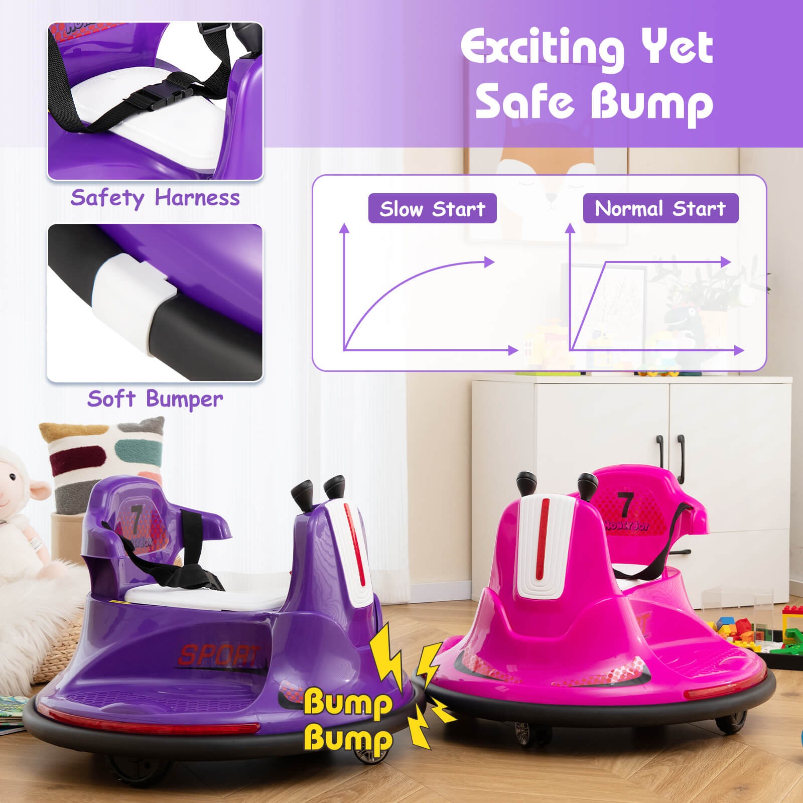 12V Kids Ride On Bumper Car Electric Toddlers Vehicle with Remote Control Purple