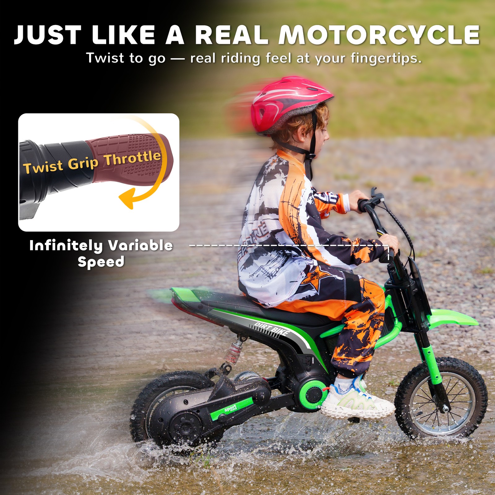 24V 350W 15 MPH Electric Dirt Bike Motorcycle w/ Twist Grip, Green