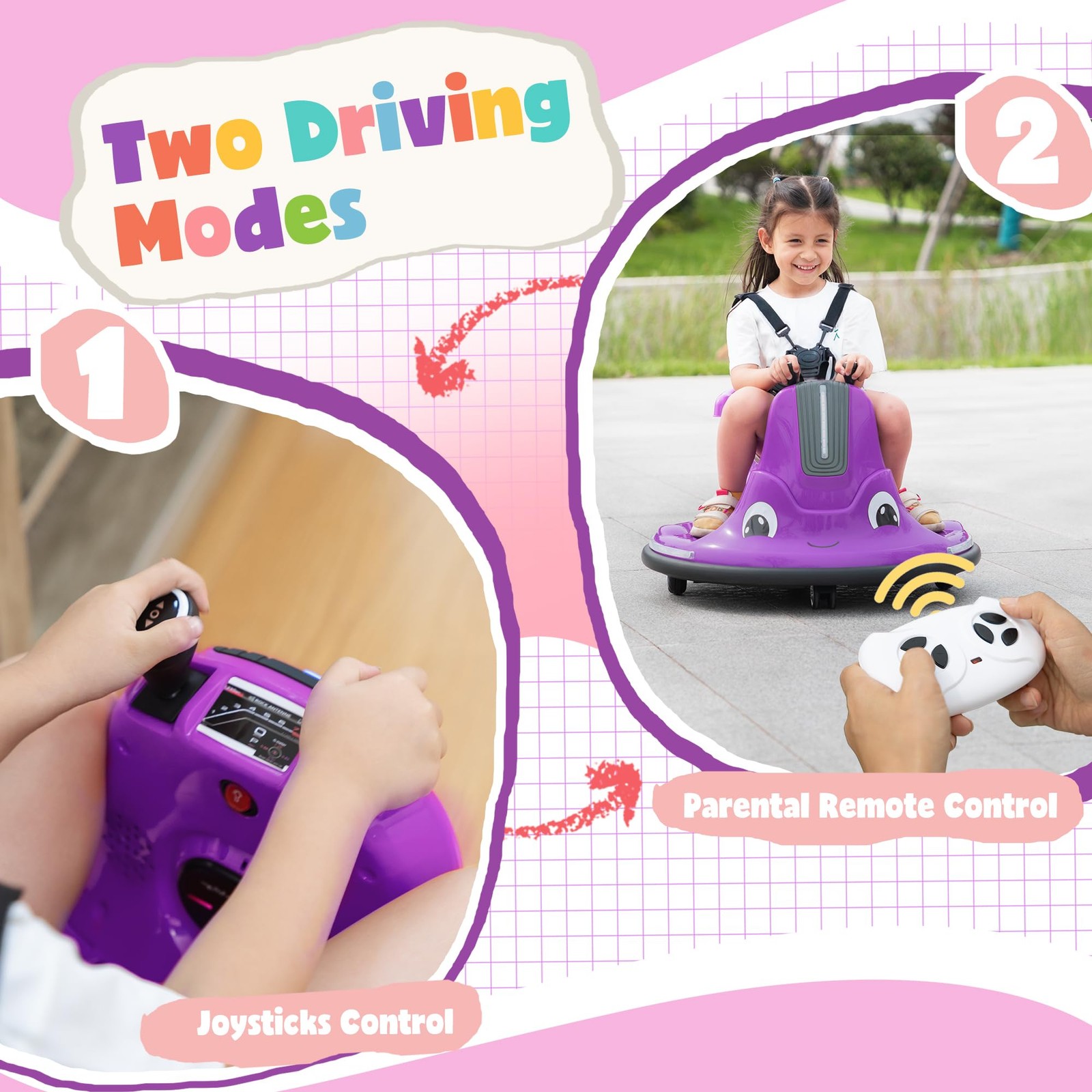 TOBBI Kids Snail Bumper Car, 12V Battery Powered Toddler Large, Dark Purple