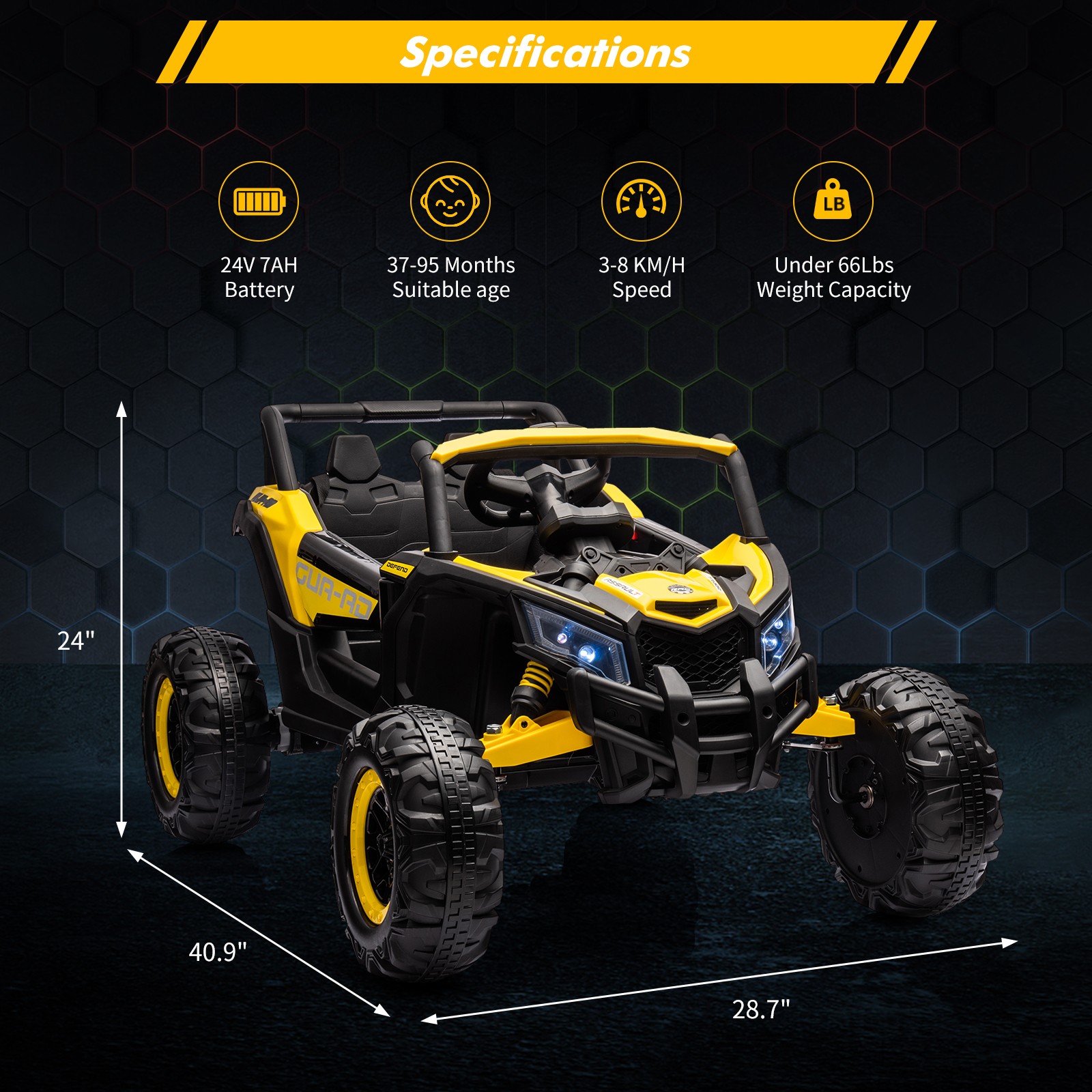 24V 2-Seater Electric Ride-On Car with RC,2 Motors,Toys Gifts for Boys and Girls