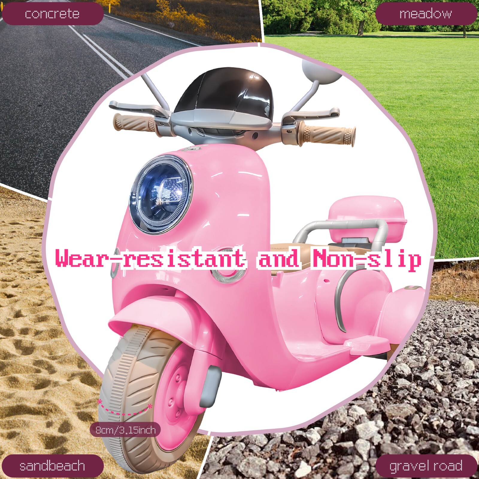Pink 12v Kids Ride On Motorcycle Girl Moped Battery Electric Motorbike with LED