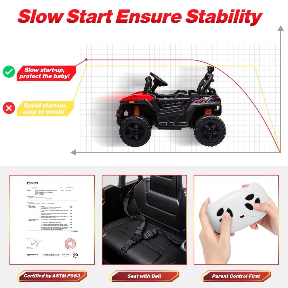 12V Ride On UTV Car Truck With Remote Control and Music 390W Double Motors Kids