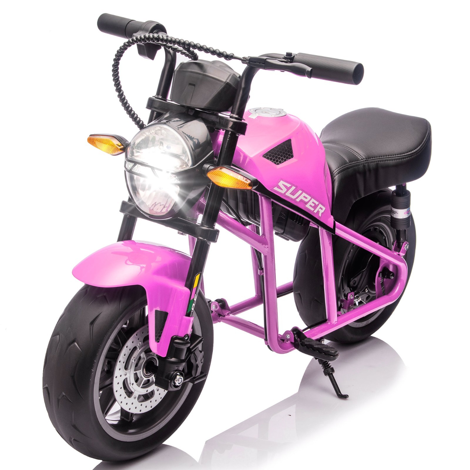 24V Kids Electric Motorcycle w/14in EVA Wheels, 300W Motor for Kids 6+,Pink