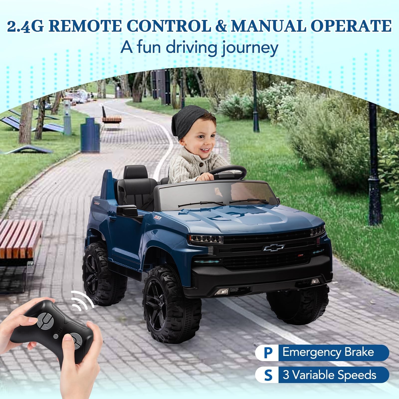 24V Ride On Car Licensed Chevrolet Silverado 2-Seater Electric Truck Kids Toy