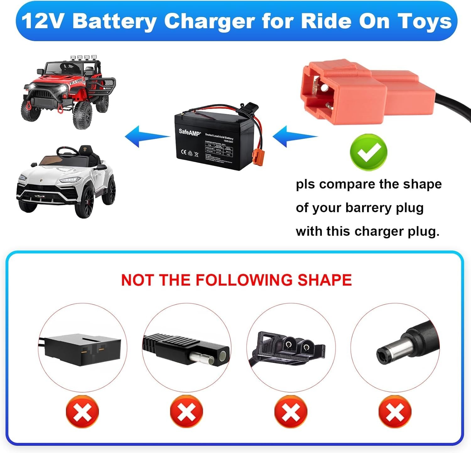 12V Battery Charger for Kids Ride On Toys, 12V Kids Ride On Car Charger for K..