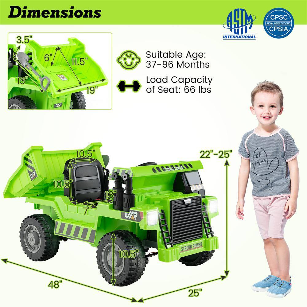 Kids Ride on Dump Truck 12-Volt Ride on Car with Electric Dump Bed 2.4G Remote C