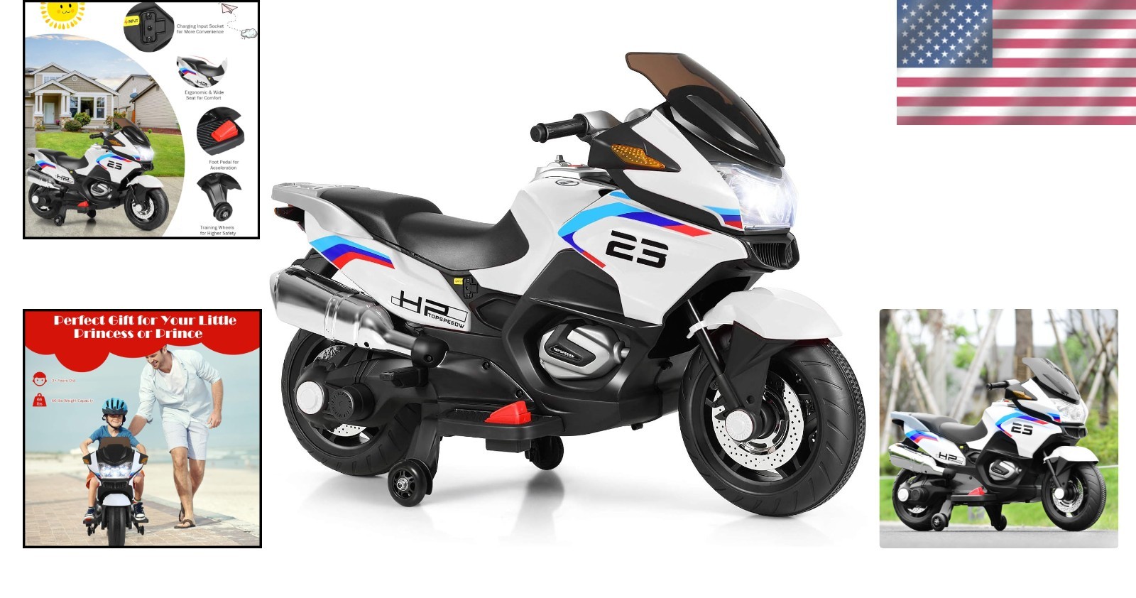 Kids Ride On Motorcycle, 12V Electric Battery Powe